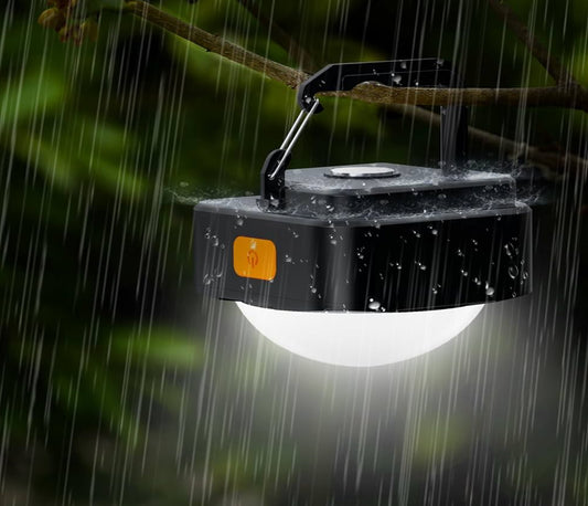 Bloom & Garden worm bedding with LED light hanging outdoors in the rain with bright illumination